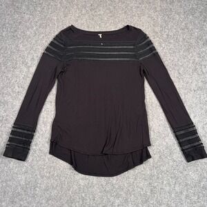 Free People Black Roxie Sheer Mesh Long Sleeve Blouse Women's Size Small